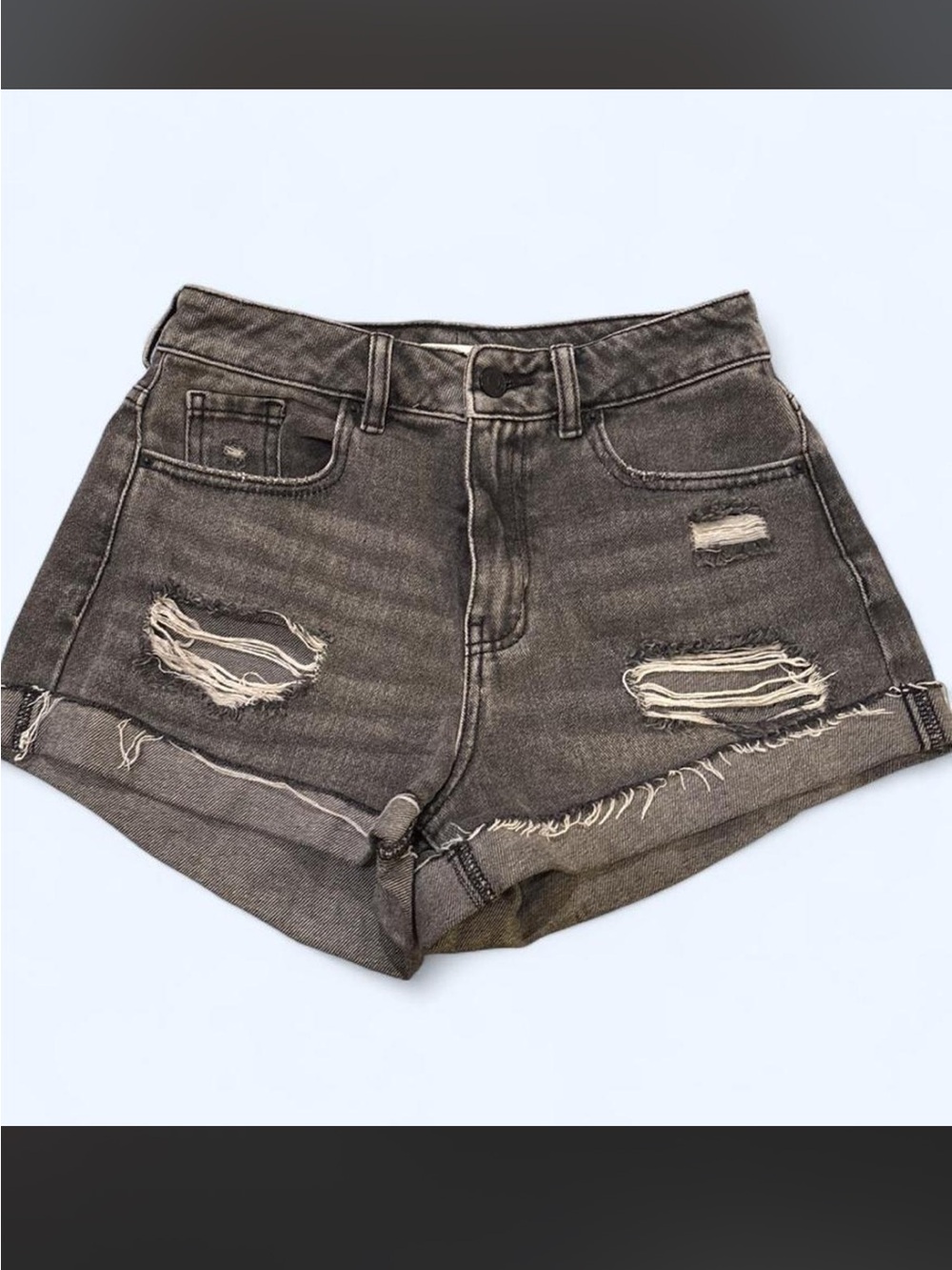 PacSun Washed Black Distressed High-Rise Denim Shorts